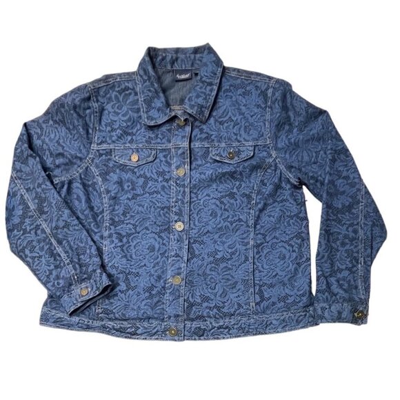 GLORIA VANDERBILT CASUALS Lace Motif Jean Jacket Women's XL Blue Button Up - Picture 13 of 14